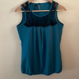 Maurices Tank Top with Lace | Color: Blue/Green and Black |Size Small